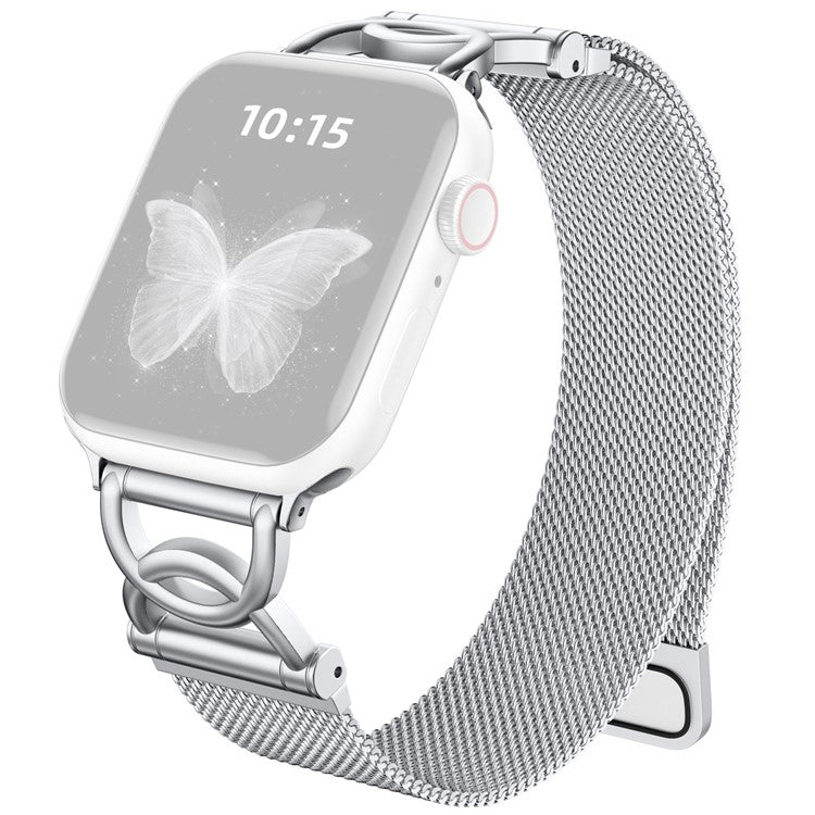 Sølvfarvet milanese-rem i rustfrit stål til Apple Watch – med magnetlås