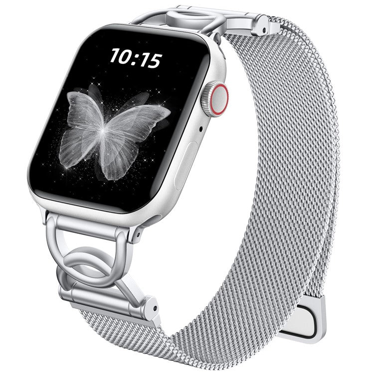 Sølvfarvet milanese-rem i rustfrit stål til Apple Watch – med magnetlås