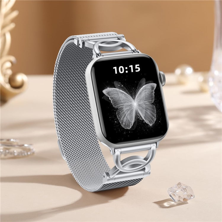 Sølvfarvet milanese-rem i rustfrit stål til Apple Watch – med magnetlås