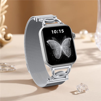 Sølvfarvet milanese-rem i rustfrit stål til Apple Watch – med magnetlås