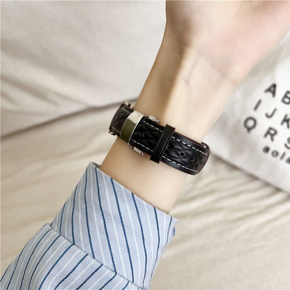 Armband i äkta läder med fjärilsspänne för smartklocka